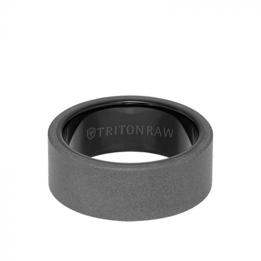 Triton 9MM Tungsten RAW Ring - Sandblasted With Inside Shine and Flat Edge