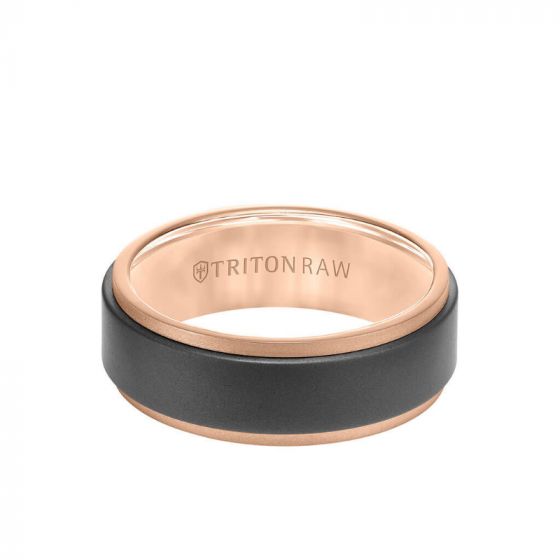 Triton 8MM Tungsten RAW+ 18K Matte Gold Ring - Sandblasted Center and Step Edge