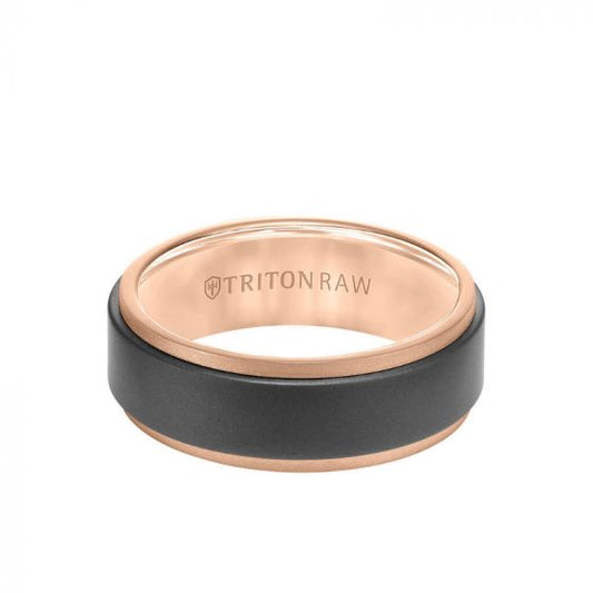 Triton 8MM Tungsten RAW+ 18K Matte Gold Ring - Sandblasted Center and Step Edge
