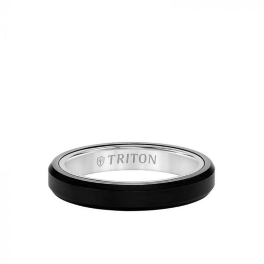 Triton 4MM Tungsten Raw Black DLC + 14K Gold Ring - Bevel Edge with 14K Gold Interior