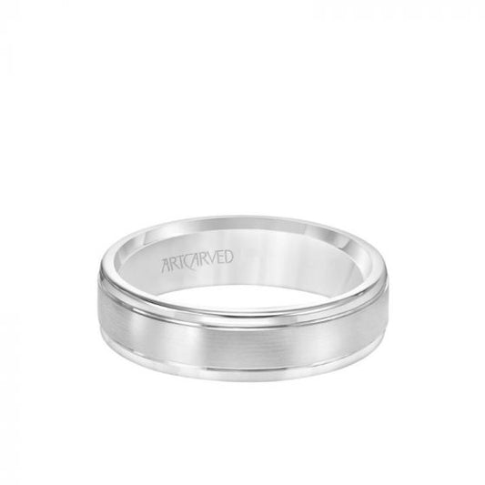ArtCarved 6MM Men's Classic Wedding Band - Brush Finish and Round Edge in 18k White Gold