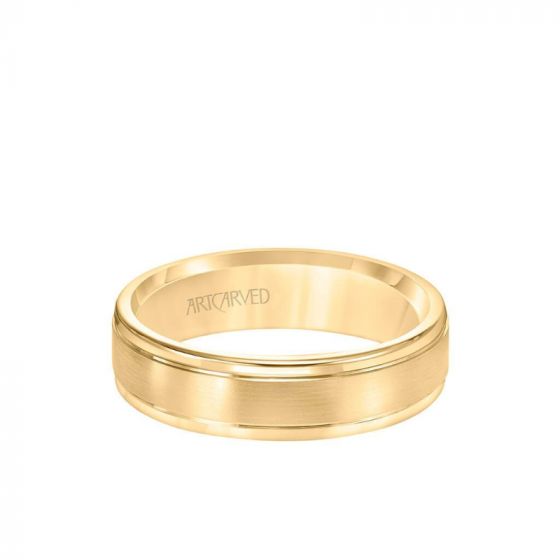 ArtCarved 6MM Men's Classic Wedding Band - Brush Finish and Round Edge in 14k Yellow Gold