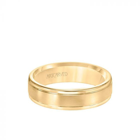 ArtCarved 6MM Men's Classic Wedding Band - Brush Finish and Round Edge in 14k Yellow Gold