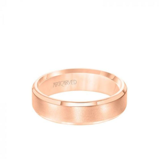 ArtCarved 6MM Men's Classic Wedding Band - Brush Finish and Bevel Edge in 14k Rose Gold