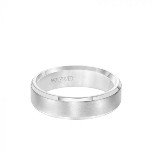 ArtCarved 6MM Men's Classic Wedding Band - Brush Finish and Bevel Edge in 18k White Gold
