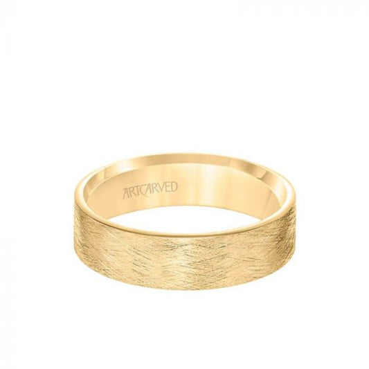 ArtCarved 6MM Men's Classsic Wedding Band - Emery Finish and Roll Edge in 14k Yellow Gold