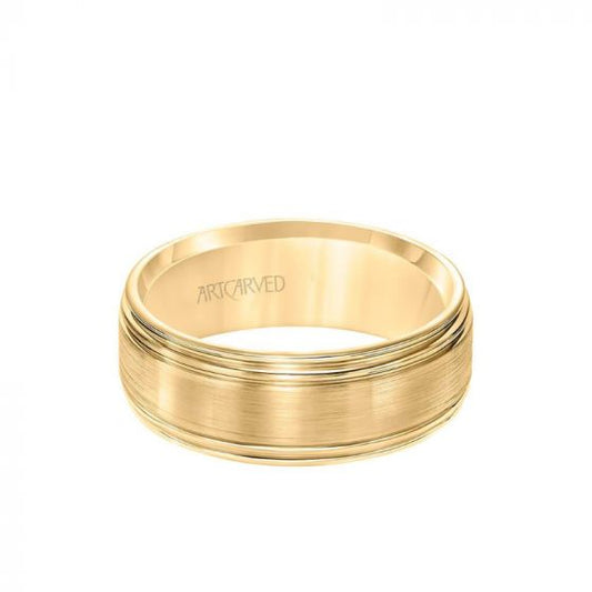 ArtCarved 8MM Men's Classic Wedding Band - Satin Finish and Round Edge in 14k Yellow Gold