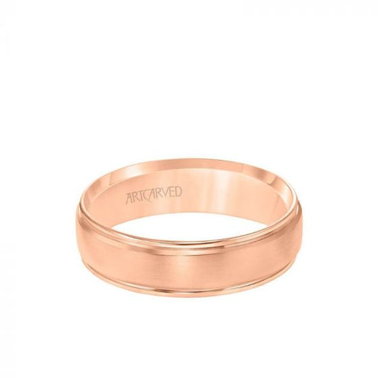 ArtCarved 6MM Men's Classic Wedding Band - Bright Brush Finish and Round Edge in 14k Rose Gold