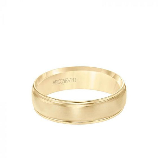 ArtCarved 6MM Men's Classic Wedding Band - Bright Brush Finish and Round Edge in 14k Yellow Gold