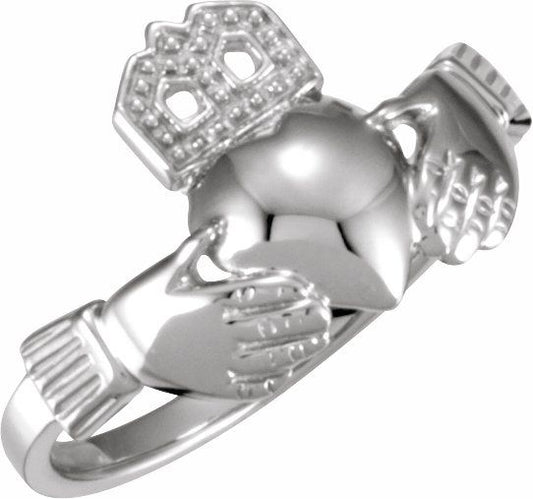 14K White 12x14 mm Ladies Claddagh Ring
