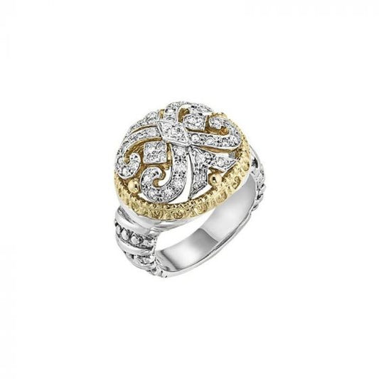 Vahan 14k Yellow Gold & Sterling Silver Scroll Design Ring
