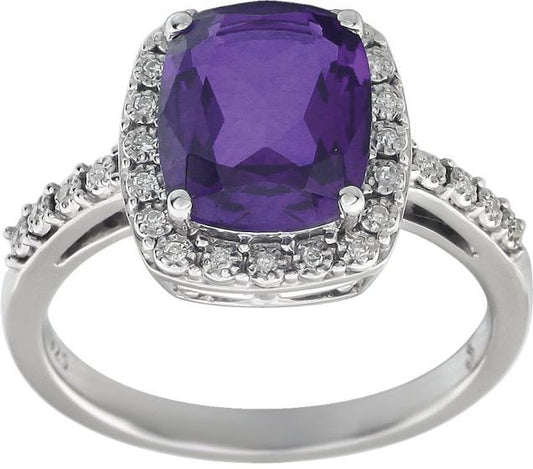 14K White Amethyst & .07 CTW Diamond Ring