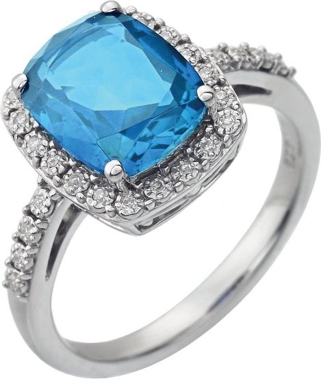 14K White Swiss Blue Topaz & .07 CTW Diamond Ring