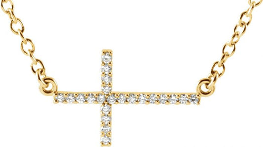 14K Yellow 1/10 CTW Diamond Sideways Cross 16-18 Necklace