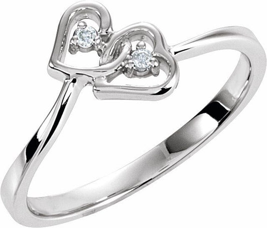 14K White .02 CTW Diamond Double Heart Ring