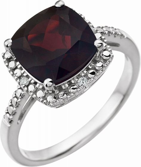 14K White Mozambique Garnet & .03 CTW Diamond Ring