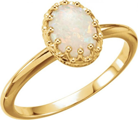 14K Yellow Opal Crown Ring