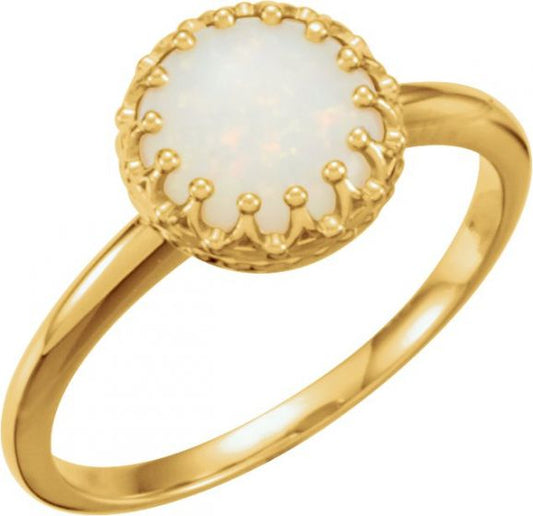 14K Yellow 8 mm Round Opal Ring