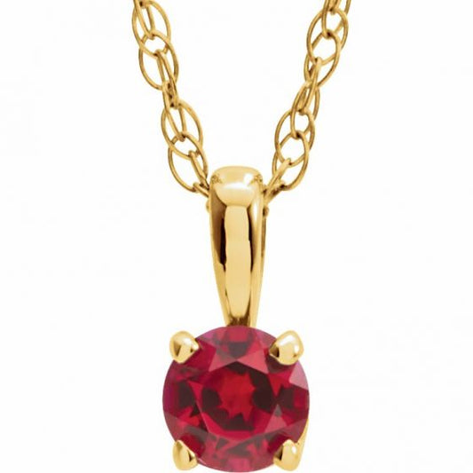 14K Yellow 3 mm Round Ruby Youth Birthstone 14 Necklace