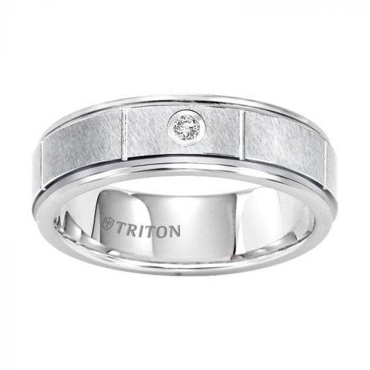 Triton Flat Round Edge Stone Wedding Band