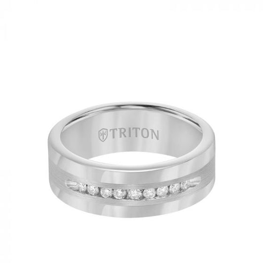 Triton Grey Tungsten Carbide Diamond Wedding Band