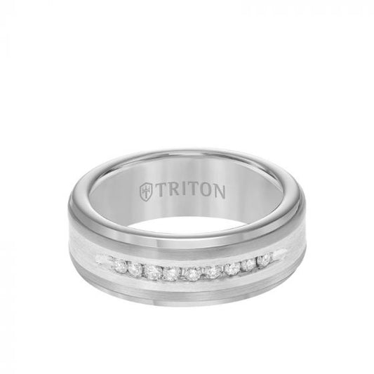 Triton Grey Tungsten Carbide Diamond Wedding Band