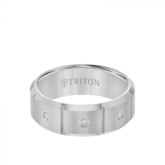 Triton Grey Tungsten Carbide Diamond Wedding Band