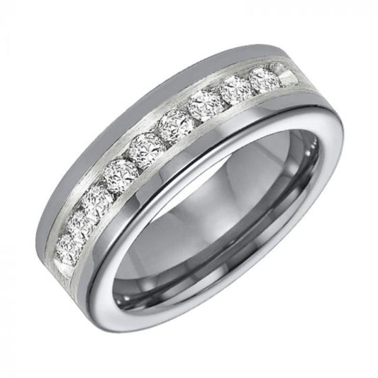 Triton Flat Bevel Edge Stone Wedding Band