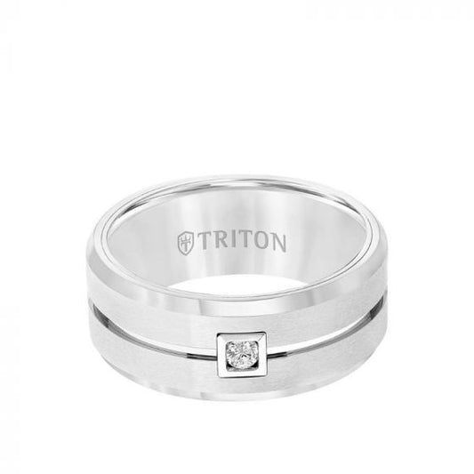 Triton 9MM Ring - Diamond Solitaire Brushed Center and Bevel Edge