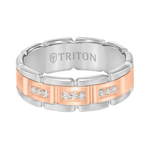 Triton Flat Steel Edge Stone Wedding Band
