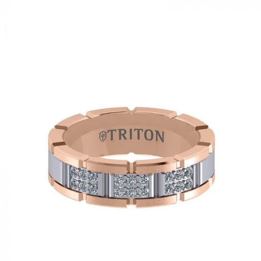Triton Flat Steel Edge Diamond Wedding Band