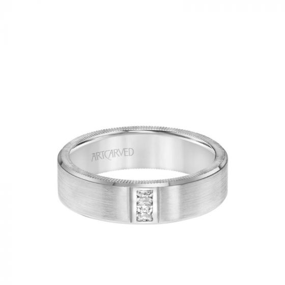 ArtCarved Platinum 6MM Men's Contemporary Two Stone Diamond Wedding Band -  Satin Finish and Bevel, Coin Edge