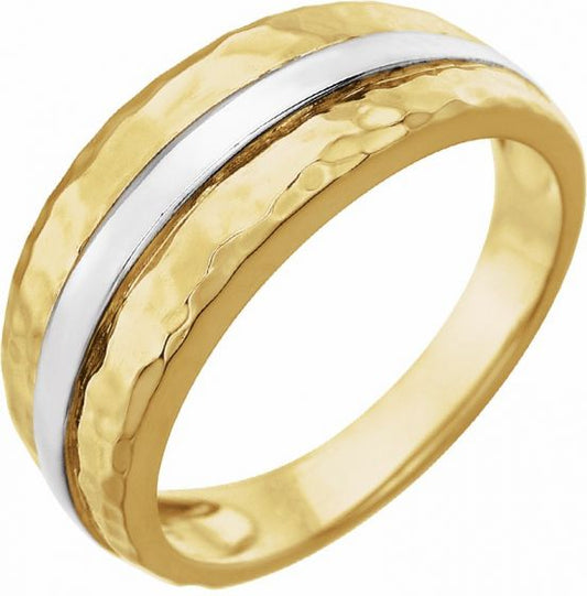 14K Yellow & White Banded Hammered Ring