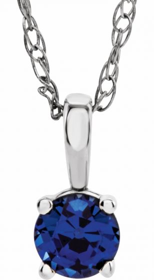 14K White 3 mm Round Blue Sapphire Youth Birthstone 14 Necklace