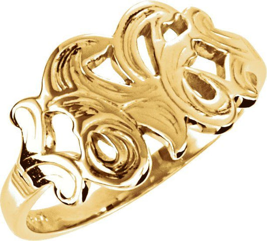 14K Yellow Script Initial M Ring