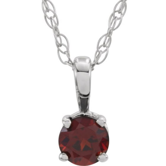 14K White 3 mm Round Mozambique Garnet Youth Birthstone 14 Necklace