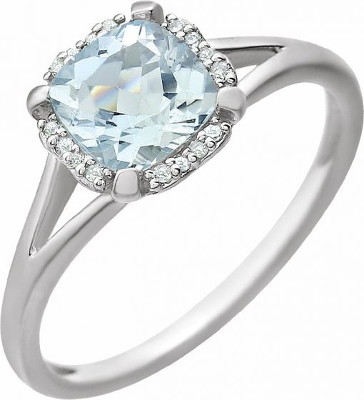 14K White Aquamarine & .05 CTW Diamond Ring