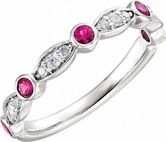 14K White Ruby & 1/6 CTW Diamond Ring