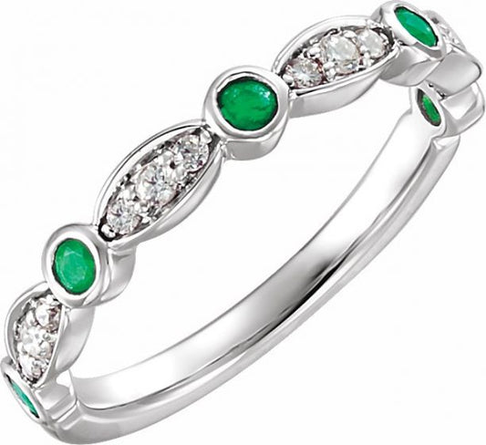 14K White Emerald & 1/6 CTW Diamond Ring