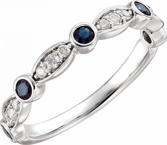 14K White Sapphire & 1/6 CTW Diamond Ring