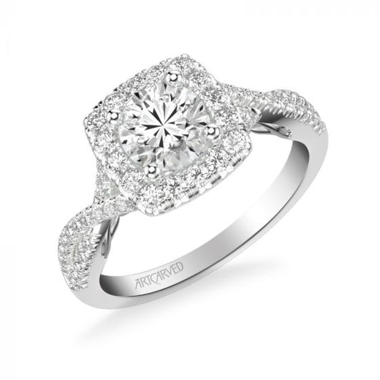 Artcarved Bridal Mounted with CZ Center Contemporary Lyric Halo Engagement Ring Shelby 14K White Gold