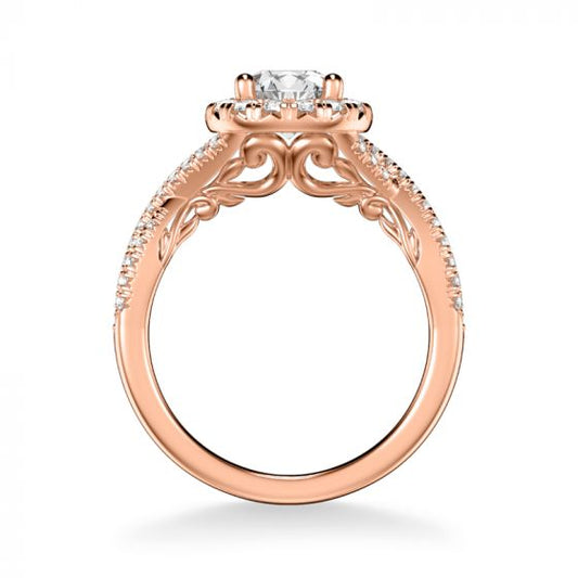 Artcarved Bridal Semi-Mounted with Side Stones Contemporary Lyric Halo Engagement Ring Vonda 14K Rose Gold