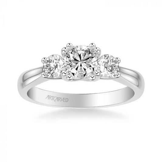 ArtCarved Amanda Classic Three Stone Diamond Engagement Ring in 18k White Gold