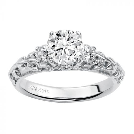 Artcarved Bridal Semi-Mounted with Side Stones Vintage 3-Stone Engagement Ring Avery 14K White Gold