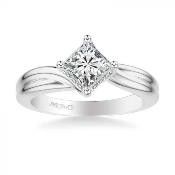 ArtCarved Whitney Contemporary Solitaire Twist Diamond Engagement Ring in 14k White Gold