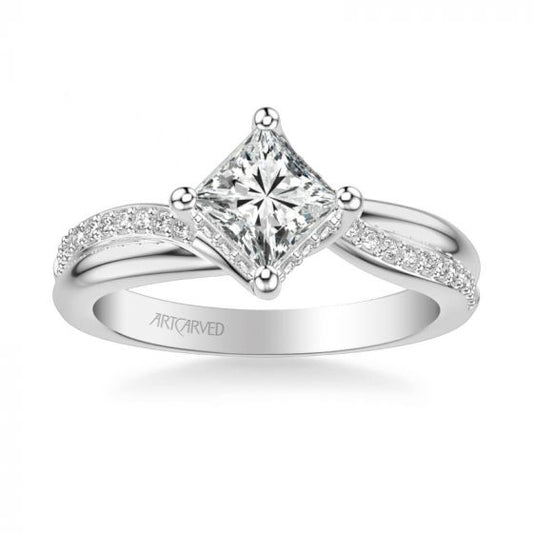 ArtCarved Platinum Stella Contemporary Side Stone Twist Diamond Engagement Ring