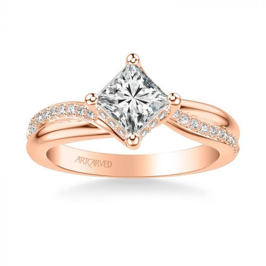ArtCarved Stella Contemporary Side Stone Twist Diamond Engagement Ring in 14k Rose Gold