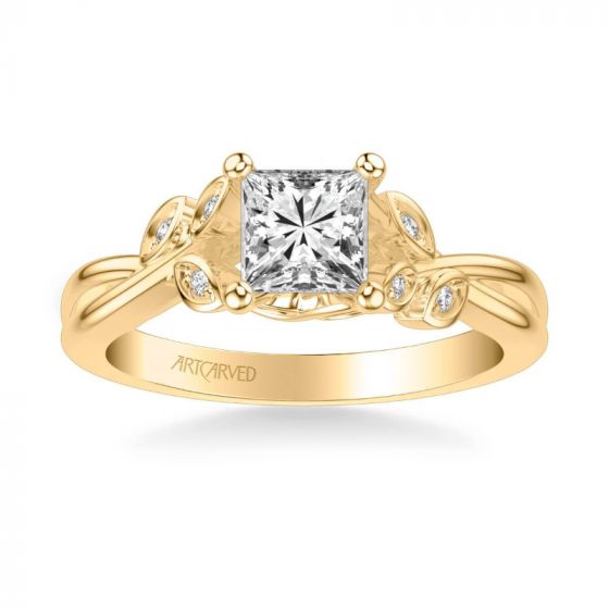 ArtCarved Corinne Contemporary Side Stone Floral Diamond Engagement Ring in 14k Yellow Gold