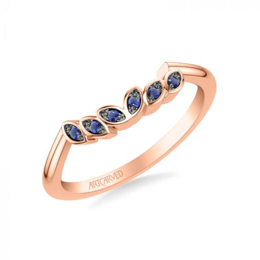 Artcarved Bridal Mounted with Side Stones Contemporary Wedding Band 14K Rose Gold & Blue Sapphire