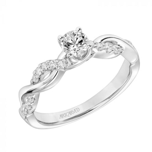 Artcarved Bridal Semi-Mounted with Side Stones Contemporary One Love Engagement Ring Gabriella 18K White Gold